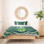 Australian Boomers Basketball Bedding Set Green Hexagon Camo Style With Dynamic Slam Dunk Graphic
