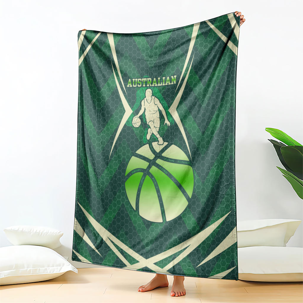 Australian Boomers Basketball Blanket Green Hexagon Camo Style With Dynamic Slam Dunk Graphic
