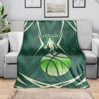 Australian Boomers Basketball Blanket Green Hexagon Camo Style With Dynamic Slam Dunk Graphic