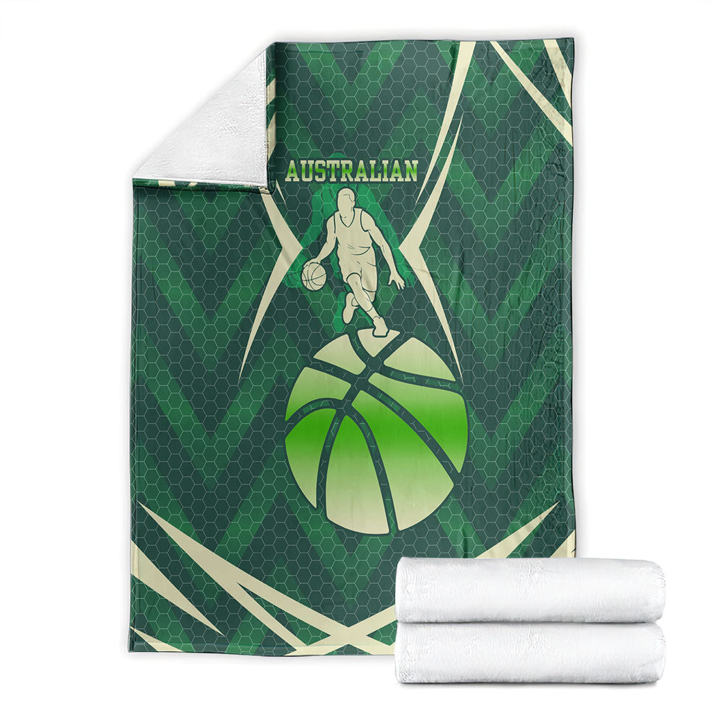 Australian Boomers Basketball Blanket Green Hexagon Camo Style With Dynamic Slam Dunk Graphic
