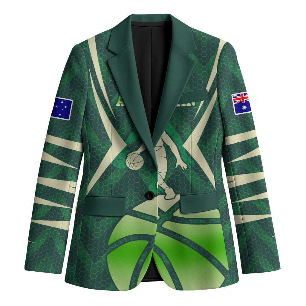 Australian Boomers Basketball Blazer Green Hexagon Camo Style With Dynamic Slam Dunk Graphic