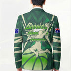 Australian Boomers Basketball Blazer Green Hexagon Camo Style With Dynamic Slam Dunk Graphic