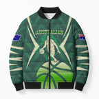 Australian Boomers Basketball Bomber Puffer Jacket Green Hexagon Camo Style With Dynamic Slam Dunk Graphic