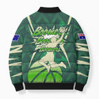 Australian Boomers Basketball Bomber Puffer Jacket Green Hexagon Camo Style With Dynamic Slam Dunk Graphic