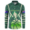 Australian Boomers Basketball Button Sweatshirt Green Hexagon Camo Style With Dynamic Slam Dunk Graphic