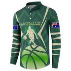 Australian Boomers Basketball Button Sweatshirt Green Hexagon Camo Style With Dynamic Slam Dunk Graphic