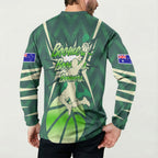 Australian Boomers Basketball Button Sweatshirt Green Hexagon Camo Style With Dynamic Slam Dunk Graphic