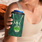 Australian Boomers Basketball 4 in 1 Can Cooler Tumbler Green Hexagon Camo Style With Dynamic Slam Dunk Graphic