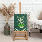 Australian Boomers Basketball Canvas Wall Art Green Hexagon Camo Style With Dynamic Slam Dunk Graphic