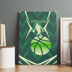 Australian Boomers Basketball Canvas Wall Art Green Hexagon Camo Style With Dynamic Slam Dunk Graphic