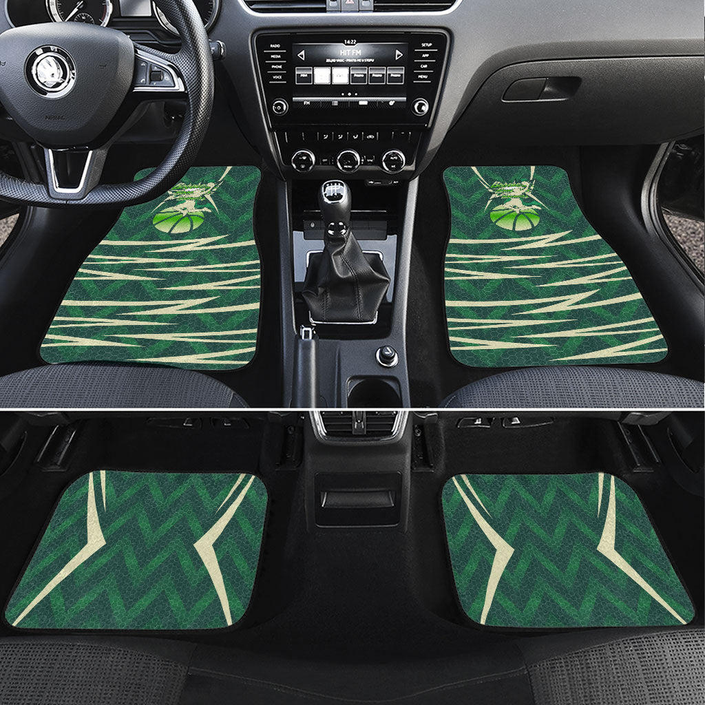Australian Boomers Basketball Car Mats Green Hexagon Camo Style With Dynamic Slam Dunk Graphic