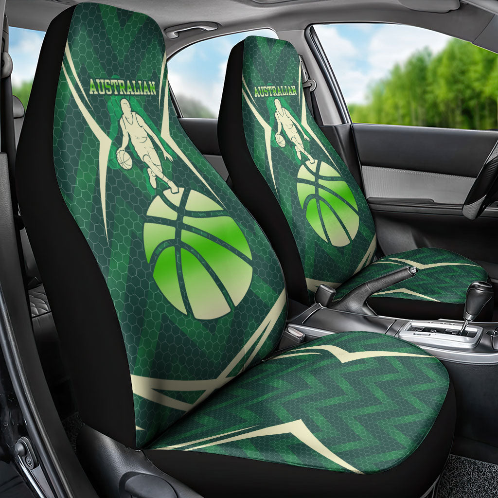 Australian Boomers Basketball Car Seat Cover Green Hexagon Camo Style With Dynamic Slam Dunk Graphic