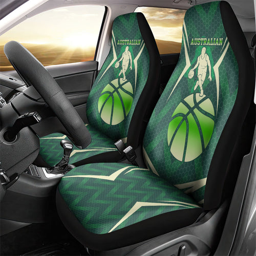 Australian Boomers Basketball Car Seat Cover Green Hexagon Camo Style With Dynamic Slam Dunk Graphic