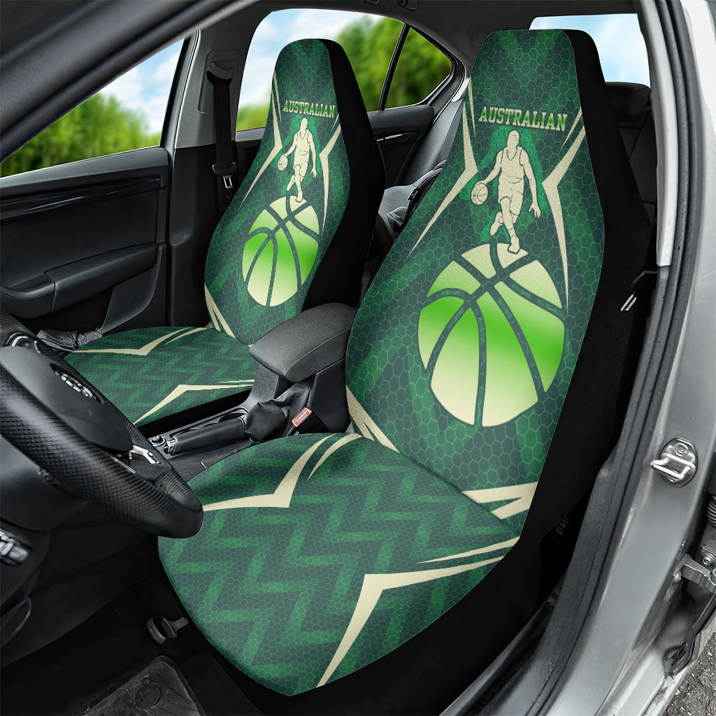 Australian Boomers Basketball Car Seat Cover Green Hexagon Camo Style With Dynamic Slam Dunk Graphic