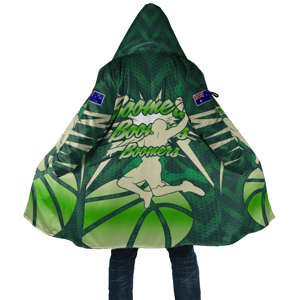 Australian Boomers Basketball Cloak Green Hexagon Camo Style With Dynamic Slam Dunk Graphic