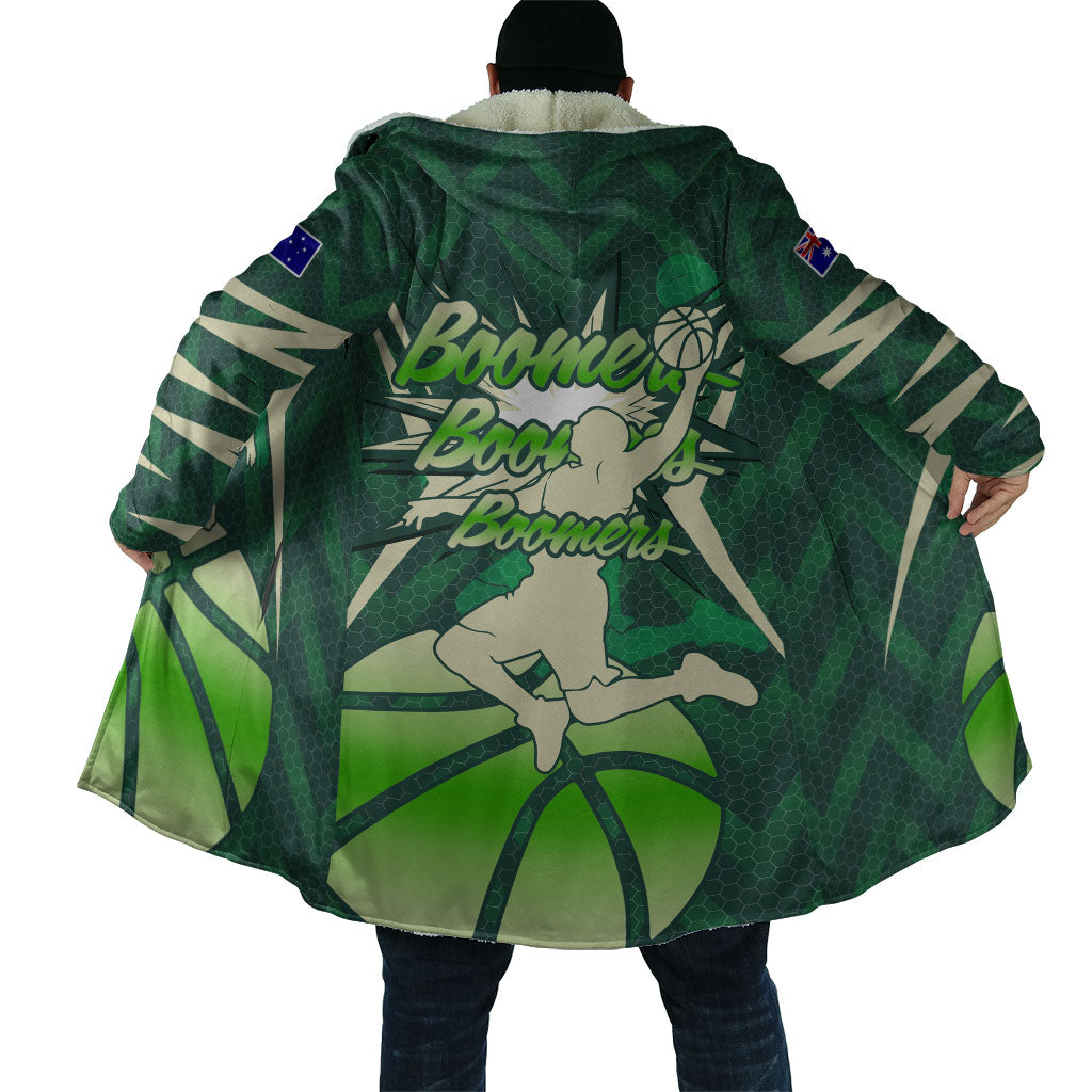 Australian Boomers Basketball Cloak Green Hexagon Camo Style With Dynamic Slam Dunk Graphic
