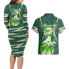 Australian Boomers Basketball Couples Matching Long Sleeve Bodycon Dress and Hawaiian Shirt Green Hexagon Camo Style With Dynamic Slam Dunk Graphic