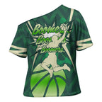 Australian Boomers Basketball Cross Shoulder Shirt Green Hexagon Camo Style With Dynamic Slam Dunk Graphic