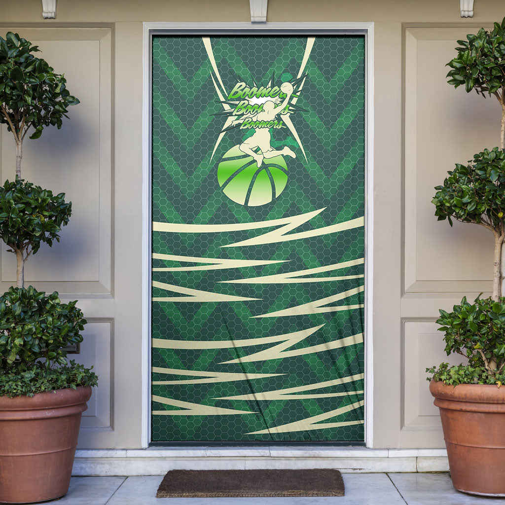 Australian Boomers Basketball Door Cover Green Hexagon Camo Style With Dynamic Slam Dunk Graphic