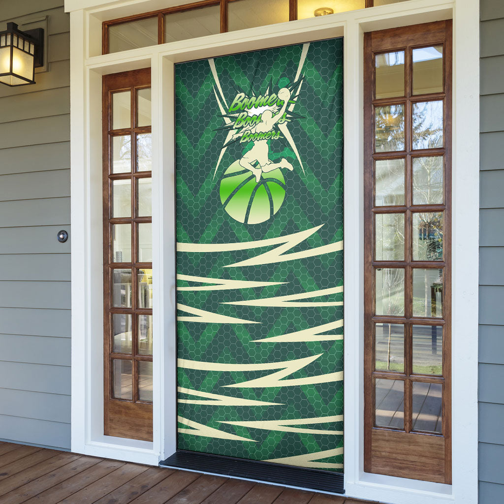 Australian Boomers Basketball Door Cover Green Hexagon Camo Style With Dynamic Slam Dunk Graphic
