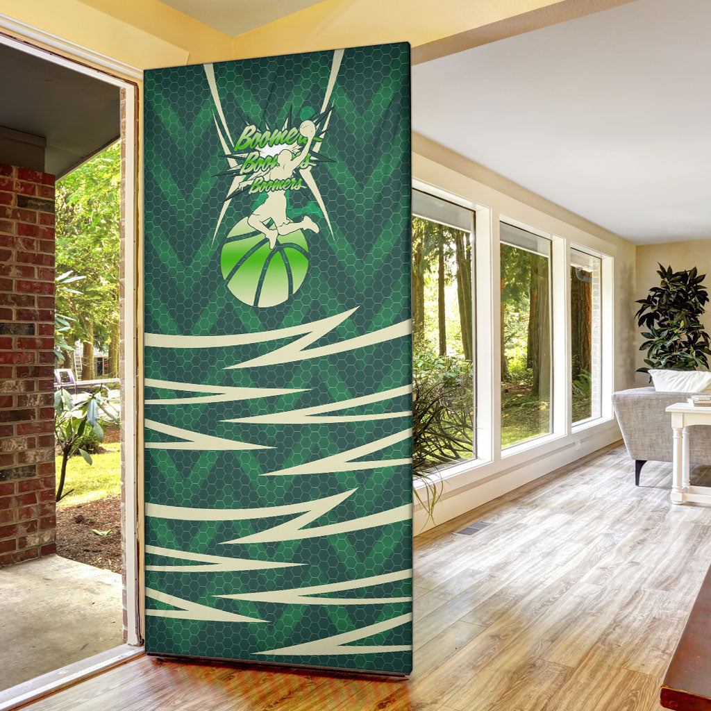 Australian Boomers Basketball Door Cover Green Hexagon Camo Style With Dynamic Slam Dunk Graphic