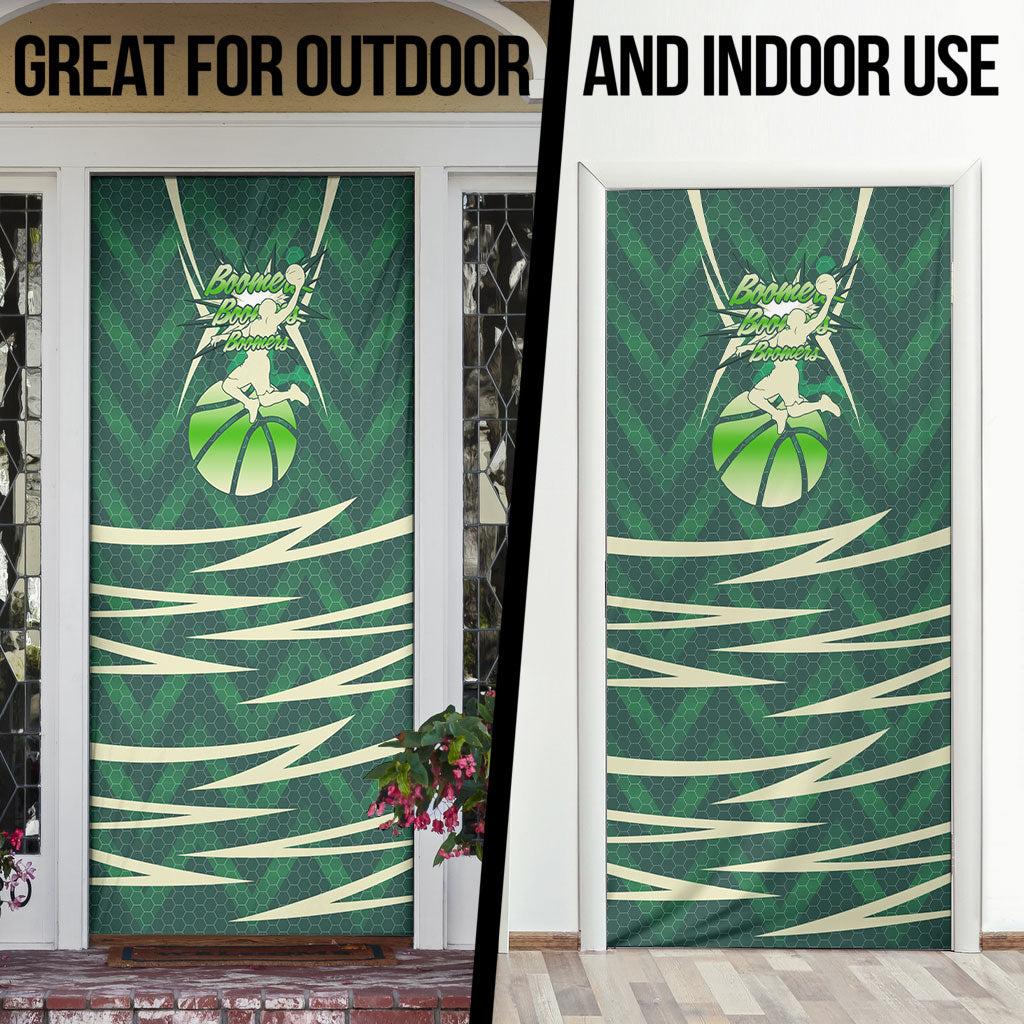 Australian Boomers Basketball Door Cover Green Hexagon Camo Style With Dynamic Slam Dunk Graphic