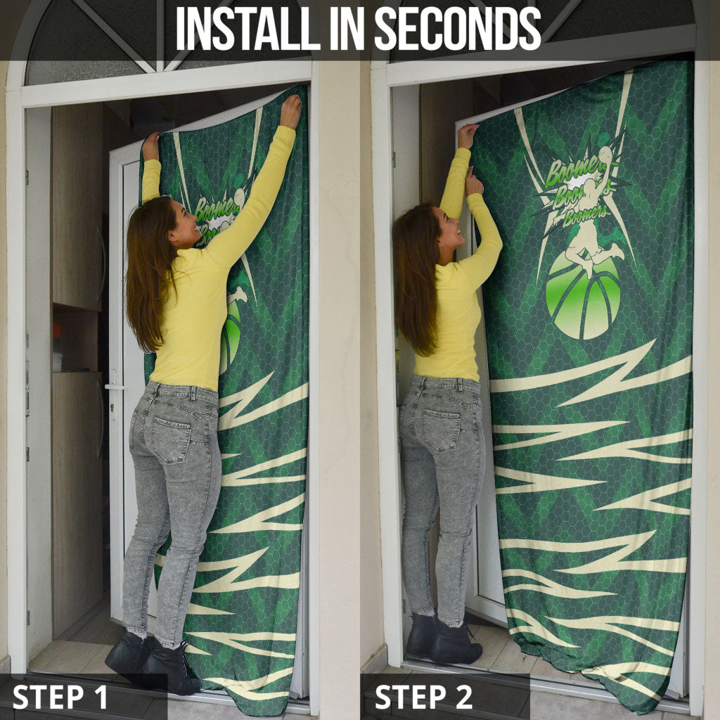 Australian Boomers Basketball Door Cover Green Hexagon Camo Style With Dynamic Slam Dunk Graphic