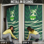 Australian Boomers Basketball Door Cover Green Hexagon Camo Style With Dynamic Slam Dunk Graphic