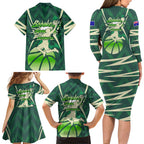 Australian Boomers Basketball Family Matching Long Sleeve Bodycon Dress and Hawaiian Shirt Green Hexagon Camo Style With Dynamic Slam Dunk Graphic
