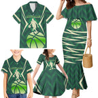 Australian Boomers Basketball Family Matching Mermaid Dress and Hawaiian Shirt Green Hexagon Camo Style With Dynamic Slam Dunk Graphic