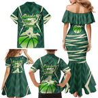 Australian Boomers Basketball Family Matching Mermaid Dress and Hawaiian Shirt Green Hexagon Camo Style With Dynamic Slam Dunk Graphic