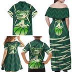 Australian Boomers Basketball Family Matching Off Shoulder Maxi Dress and Hawaiian Shirt Green Hexagon Camo Style With Dynamic Slam Dunk Graphic