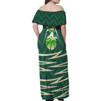 Australian Boomers Basketball Family Matching Off Shoulder Maxi Dress and Hawaiian Shirt Green Hexagon Camo Style With Dynamic Slam Dunk Graphic