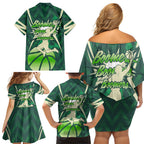 Australian Boomers Basketball Family Matching Off Shoulder Short Dress and Hawaiian Shirt Green Hexagon Camo Style With Dynamic Slam Dunk Graphic