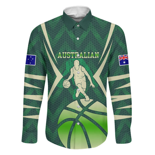Australian Boomers Basketball Family Matching Off Shoulder Short Dress and Hawaiian Shirt Green Hexagon Camo Style With Dynamic Slam Dunk Graphic