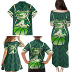 Australian Boomers Basketball Family Matching Puletasi and Hawaiian Shirt Green Hexagon Camo Style With Dynamic Slam Dunk Graphic