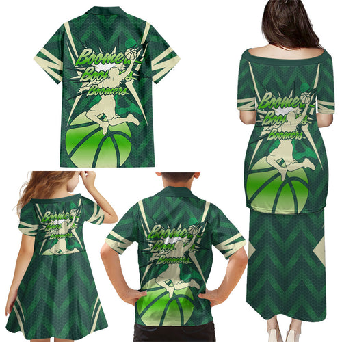 Australian Boomers Basketball Family Matching Puletasi and Hawaiian Shirt Green Hexagon Camo Style With Dynamic Slam Dunk Graphic