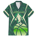 Australian Boomers Basketball Family Matching Short Sleeve Bodycon Dress and Hawaiian Shirt Green Hexagon Camo Style With Dynamic Slam Dunk Graphic