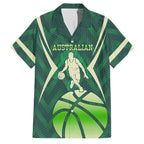 Australian Boomers Basketball Family Matching Short Sleeve Bodycon Dress and Hawaiian Shirt Green Hexagon Camo Style With Dynamic Slam Dunk Graphic
