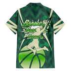 Australian Boomers Basketball Family Matching Short Sleeve Bodycon Dress and Hawaiian Shirt Green Hexagon Camo Style With Dynamic Slam Dunk Graphic