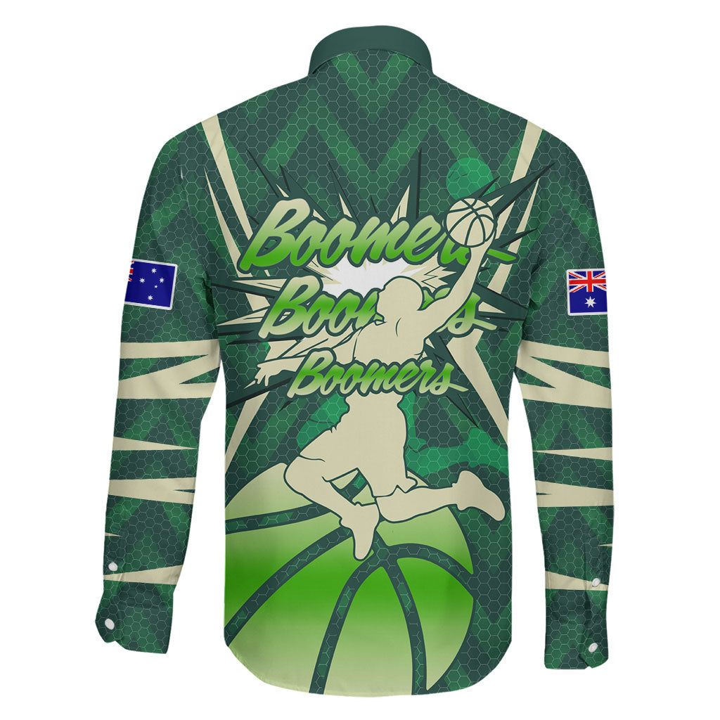 Australian Boomers Basketball Family Matching Short Sleeve Bodycon Dress and Hawaiian Shirt Green Hexagon Camo Style With Dynamic Slam Dunk Graphic