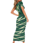 Australian Boomers Basketball Family Matching Short Sleeve Bodycon Dress and Hawaiian Shirt Green Hexagon Camo Style With Dynamic Slam Dunk Graphic
