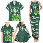 Australian Boomers Basketball Family Matching Tank Maxi Dress and Hawaiian Shirt Green Hexagon Camo Style With Dynamic Slam Dunk Graphic
