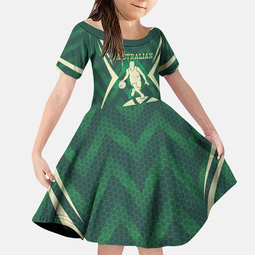 Australian Boomers Basketball Family Matching Tank Maxi Dress and Hawaiian Shirt Green Hexagon Camo Style With Dynamic Slam Dunk Graphic
