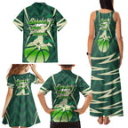 Australian Boomers Basketball Family Matching Tank Maxi Dress and Hawaiian Shirt Green Hexagon Camo Style With Dynamic Slam Dunk Graphic