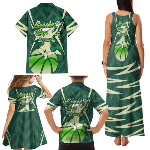Australian Boomers Basketball Family Matching Tank Maxi Dress and Hawaiian Shirt Green Hexagon Camo Style With Dynamic Slam Dunk Graphic