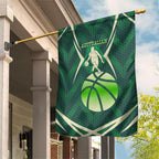 Australian Boomers Basketball Garden Flag Green Hexagon Camo Style With Dynamic Slam Dunk Graphic