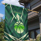 Australian Boomers Basketball Garden Flag Green Hexagon Camo Style With Dynamic Slam Dunk Graphic