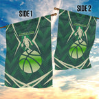 Australian Boomers Basketball Garden Flag Green Hexagon Camo Style With Dynamic Slam Dunk Graphic