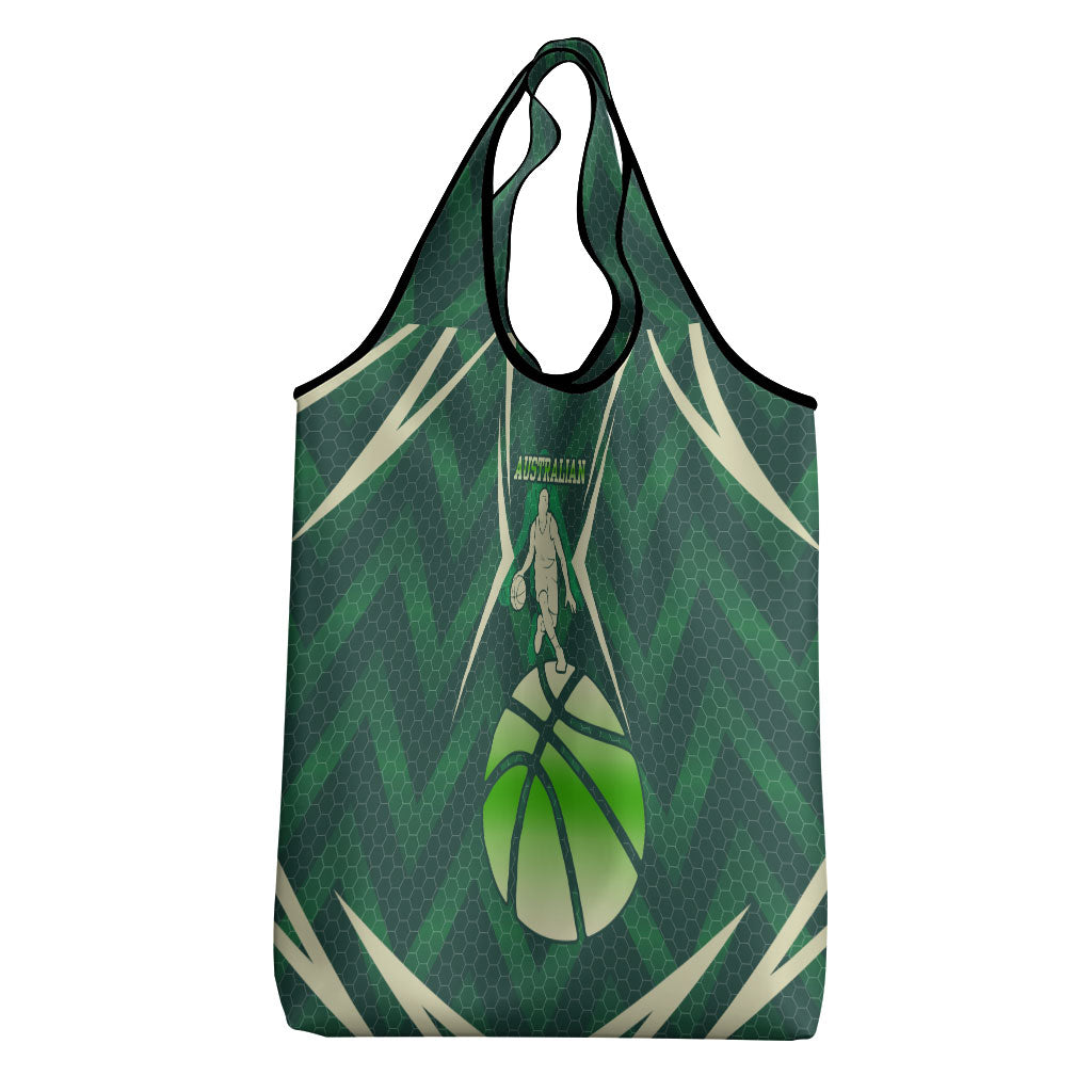 Australian Boomers Basketball Grocery Bag Green Hexagon Camo Style With Dynamic Slam Dunk Graphic